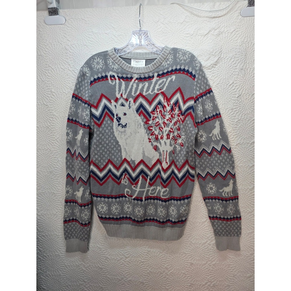 Game of Thrones Sweater Women XXL Grey Good Winter Is Here Ghost Direwolf Knit